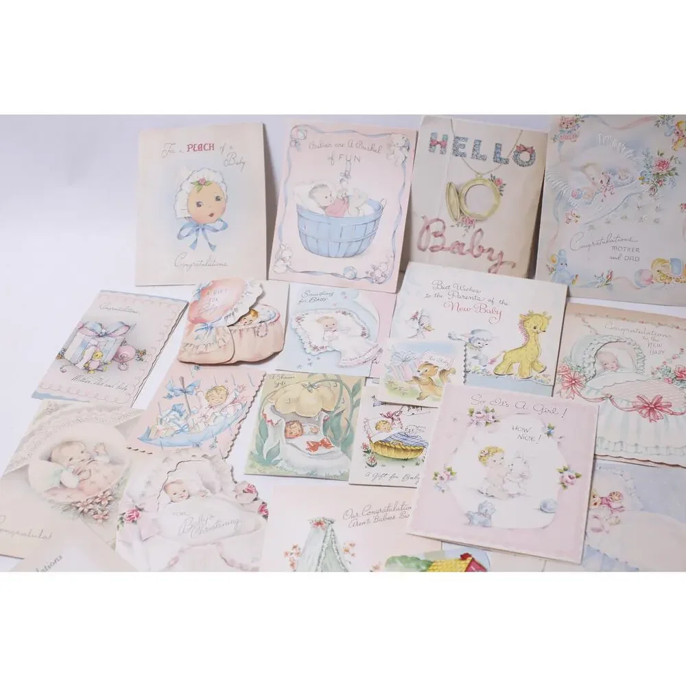 1950s 60s New Baby Greeting Card Lot Scrapbooking Collectible ~ 260612-WH 1111